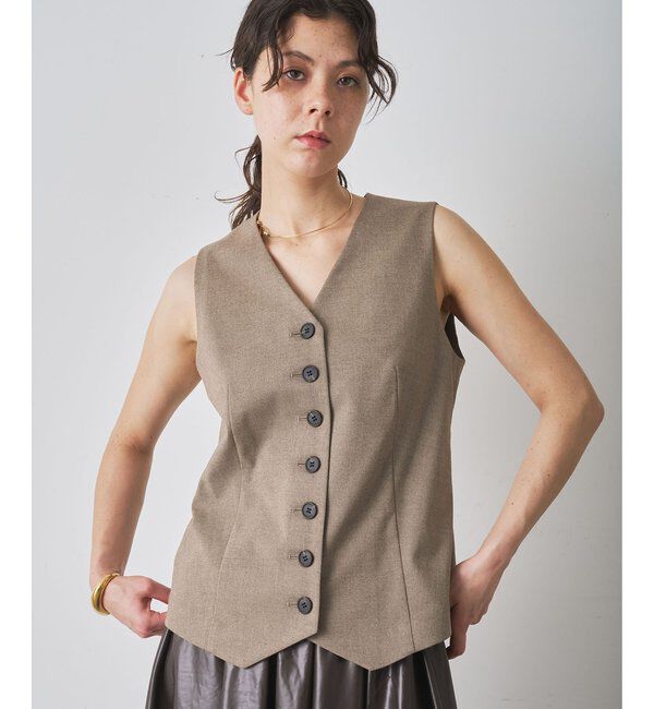  「ノーカラーベスト」|ベスト・ジレ|ブラウン