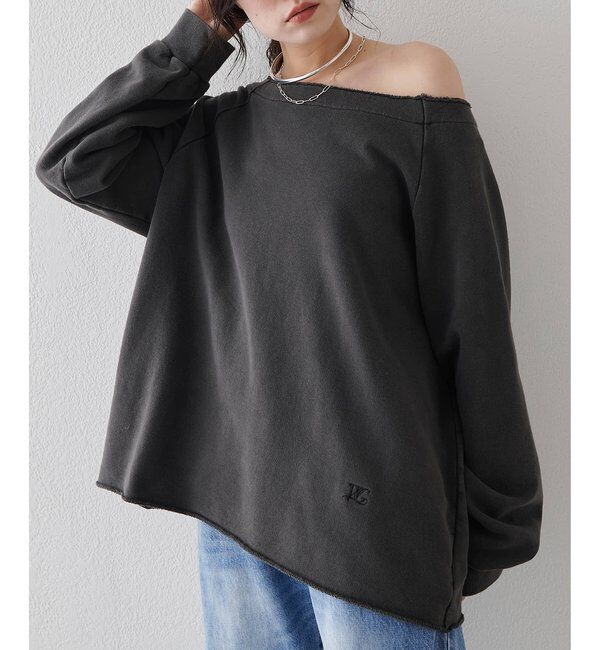  「オフショル裏毛プルオーバー」|Tシャツ・カットソー|チャコールグレー