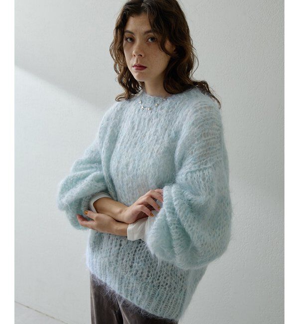  「ハンドクルーニットプルオーバー」|ニット・セーター|スカイブルー