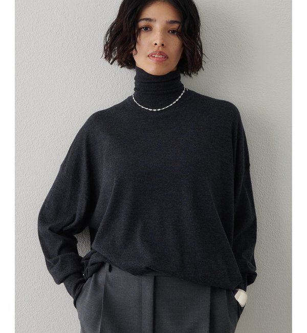  「ハイゲージワイドタートルプルオーバー」|ニット・セーター|チャコールグレー