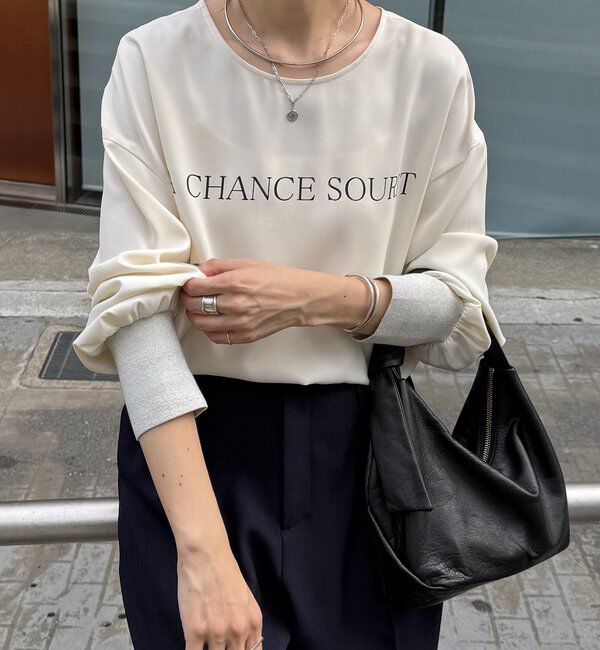  「袖ラメリブ2WAYロゴロンT」|Tシャツ・カットソー|オフホワイト