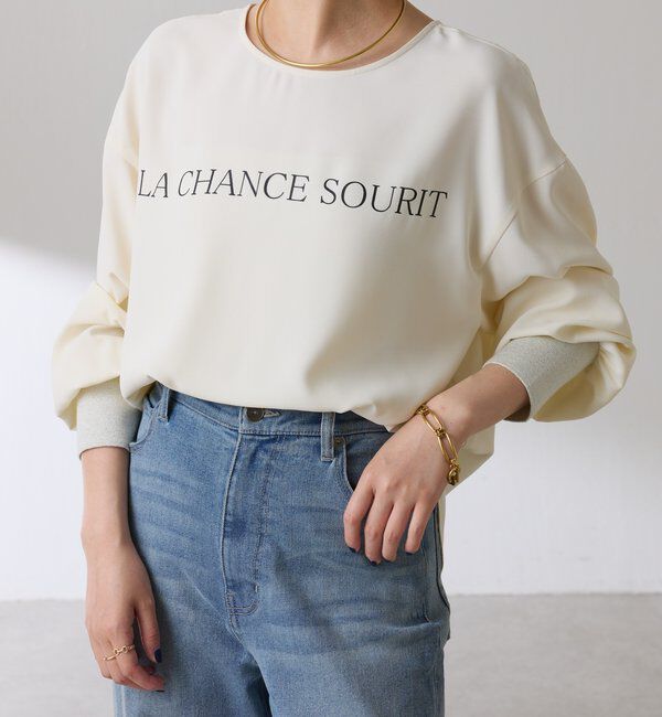  「袖ラメリブ2WAYロゴロンT」|Tシャツ・カットソー|