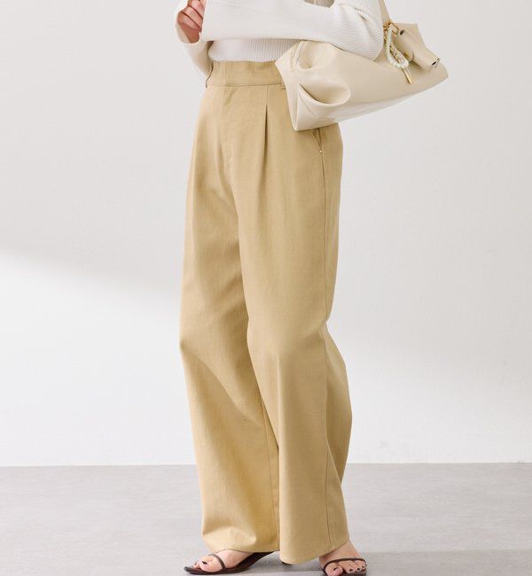  「【ウエスト調整可能】箔ツイルワイドパンツ」|チノ|