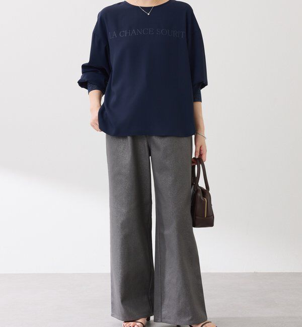  「【ウエスト調整可能】箔ツイルワイドパンツ」|チノ|