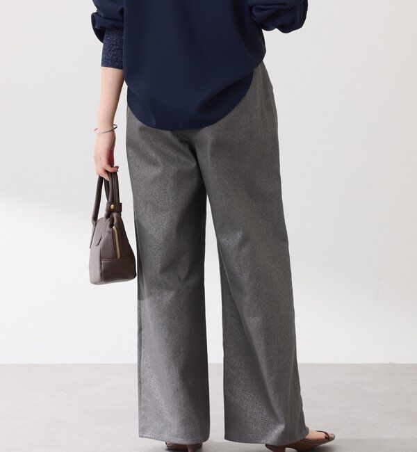  「【ウエスト調整可能】箔ツイルワイドパンツ」|チノ|