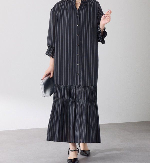  「袖シアーツイルストライプワンピース」|ワンピース|