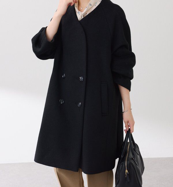  「ノーカラーダブルコート」|その他|ブラック