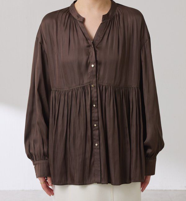  「割繊サテンスキッパーブラウス」|シャツ・ブラウス|