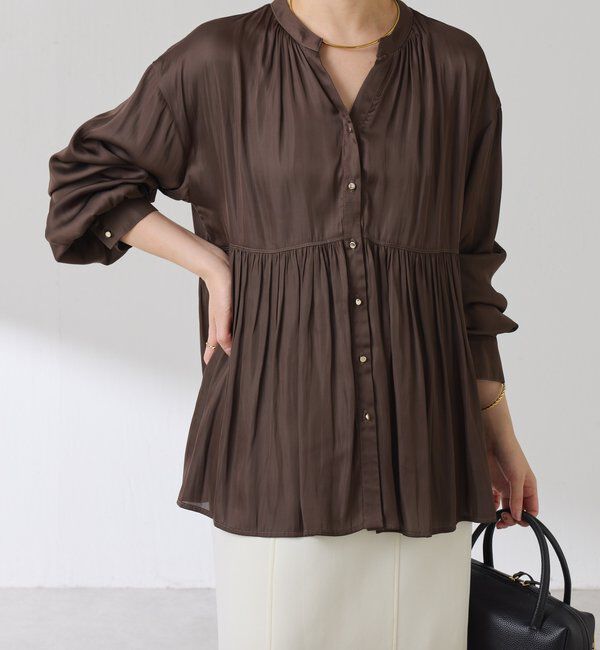  「割繊サテンスキッパーブラウス」|シャツ・ブラウス|