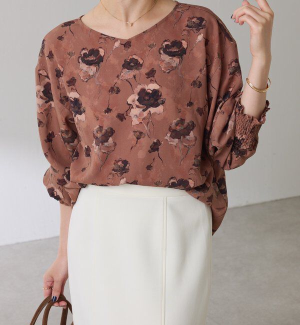  「ヴィンテージフラワー柄ブラウス」|シャツ・ブラウス|オレンジ