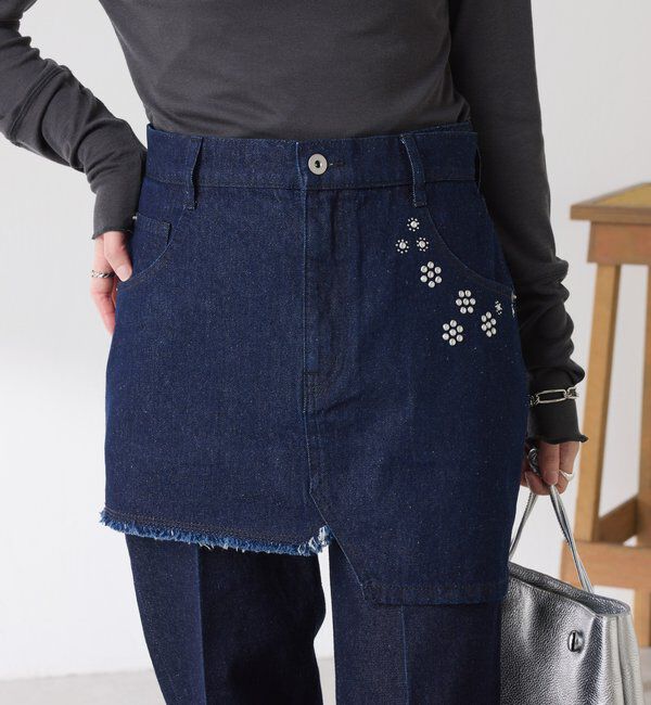  「Q.anos　レイヤードデニムスカート」|スカート|インディゴブルー