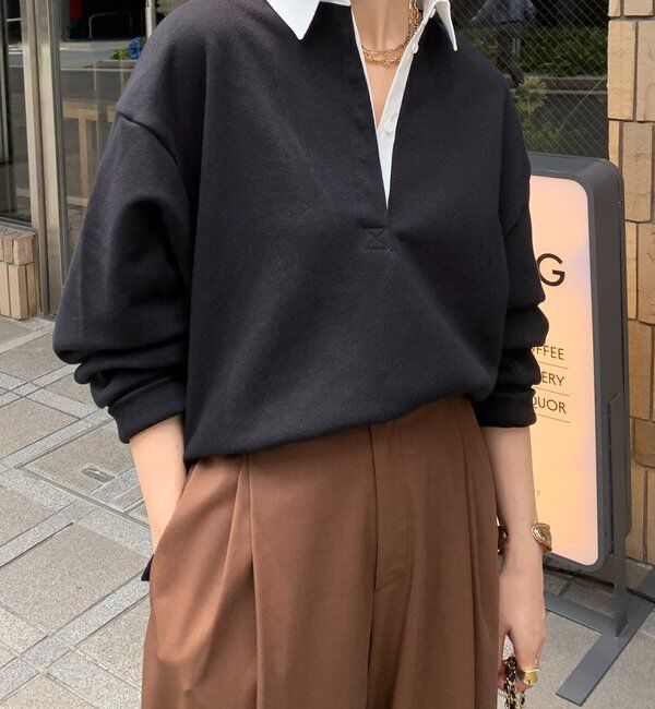  「【インフルエンサー OKOCHI企画】シャツ襟ラガースウェットトップス」|Tシャツ・カットソー|