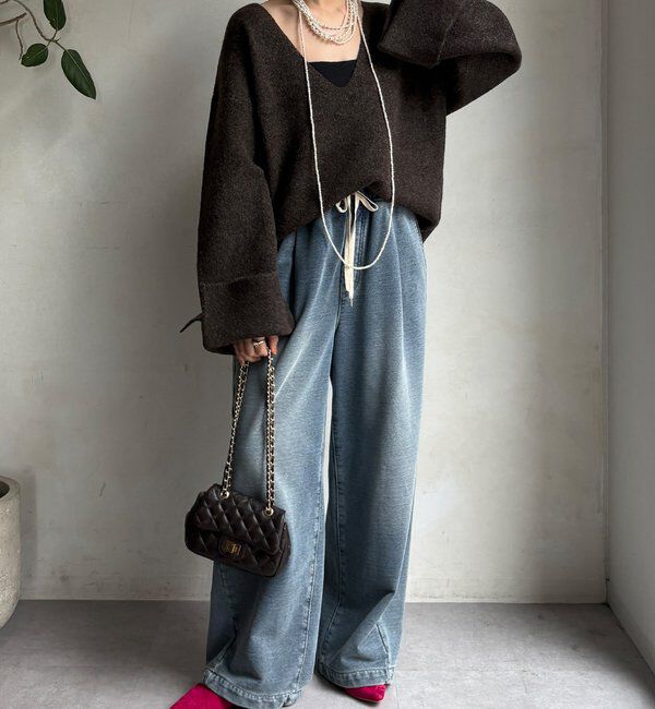  「【WEB限定】深Vワイドスリーブプルオーバー」|ニット・セーター|