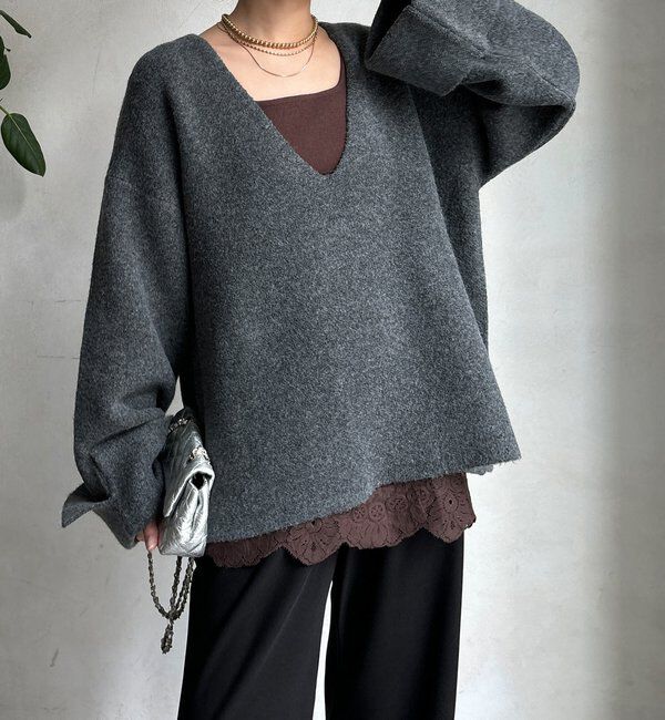  「【WEB限定】深Vワイドスリーブプルオーバー」|ニット・セーター|