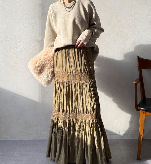  「レース切替ワッシャースカート」|スカート|