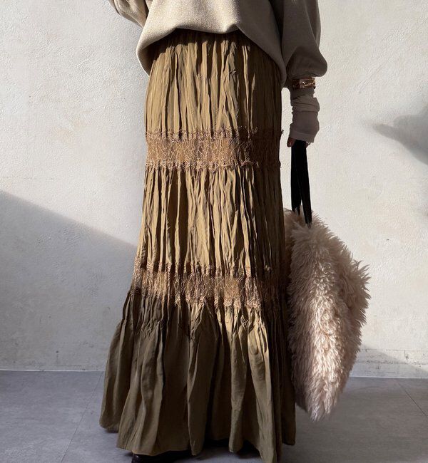  「レース切替ワッシャースカート」|スカート|