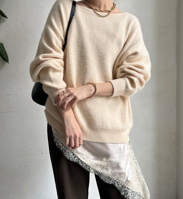  「ファーウールボートネックプルオーバー」|ニット・セーター|