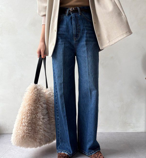  「ハイウエストダブルボタンデニム」|デニム|