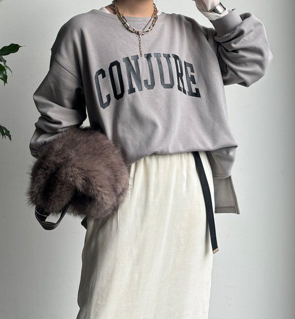  「前後ロゴプリント裏起毛プルオーバー」|Tシャツ・カットソー|グレージュ