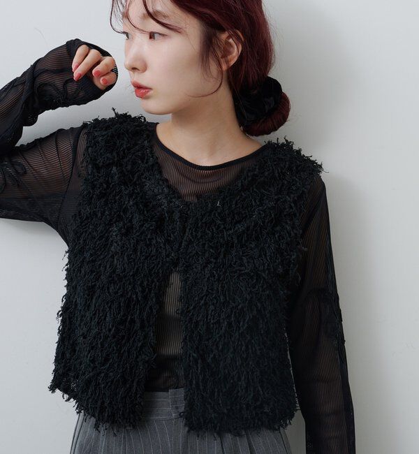  「【新色追加/前後2WAY】ファーショートベスト」|ベスト・ジレ|