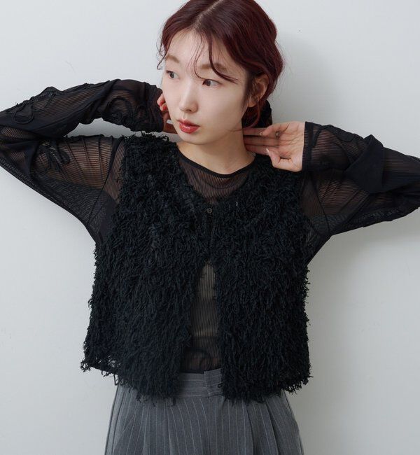  「【新色追加/前後2WAY】ファーショートベスト」|ベスト・ジレ|