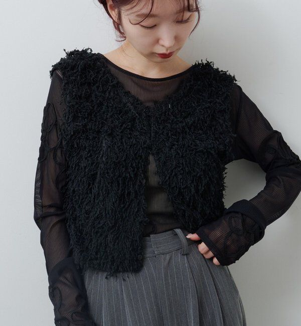  「【新色追加/前後2WAY】ファーショートベスト」|ベスト・ジレ|ブラック