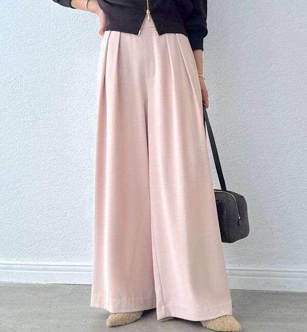  「【ウォッシャブル】【シーズンレスで使える】タックワイドスラックス」|チノ|