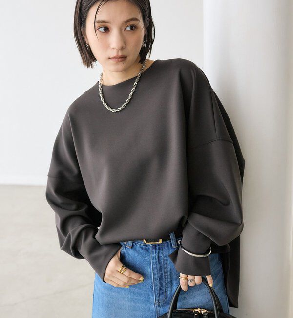  「【楽ちんキレイ】ダンボールポンチョプルオーバー」|Tシャツ・カットソー|チャコールグレー