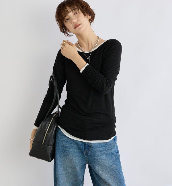  「【リバイバル/やわらかな肌触り】シルクカシミヤブレンドボートT」|Tシャツ・カットソー|