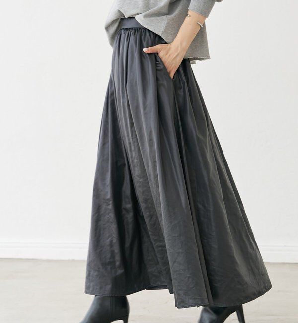  「【上品な光沢感】グロッシーギャザースカート」|スカート|ブラック