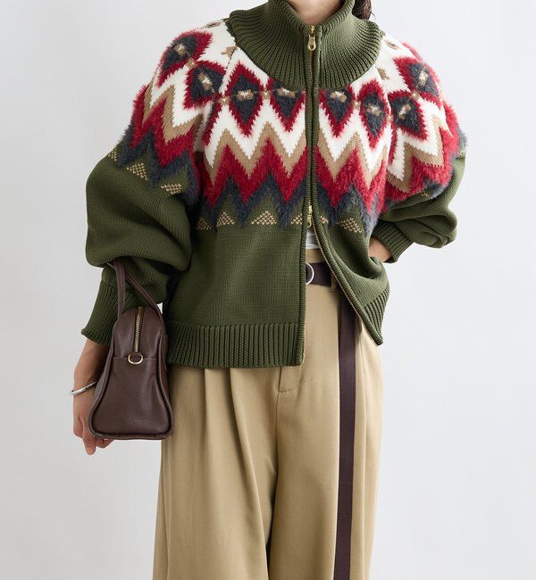  「【モダンな印象】ノルディックニットブルゾン」|カーディガン|