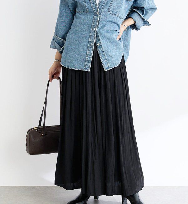  「【上品なシルエット】割繊ギャザースカート」|スカート|ブラック