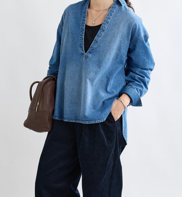  「【MONN.:.(モン)】スキッパーデニムシャツ」|シャツ・ブラウス|