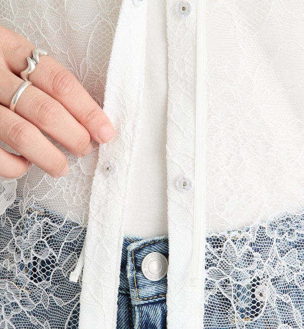  「【繊細なレースがアクセントに】フリルカラーレースブラウス」|シャツ・ブラウス|