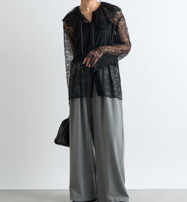  「【繊細なレースがアクセントに】フリルカラーレースブラウス」|シャツ・ブラウス|