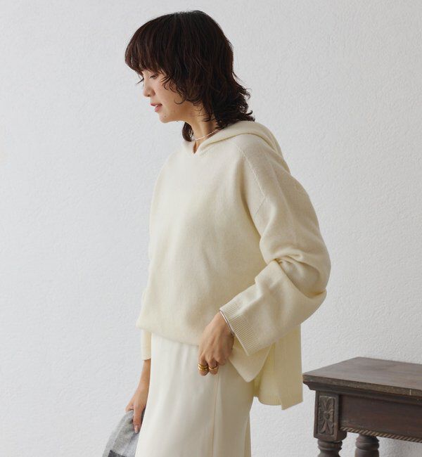  「【フードがアクセントに】ウール100ホールガーメントフーディ」|ニット・セーター|