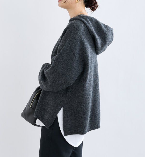 「【フードがアクセントに】ウール100ホールガーメントフーディ」|ニット・セーター|