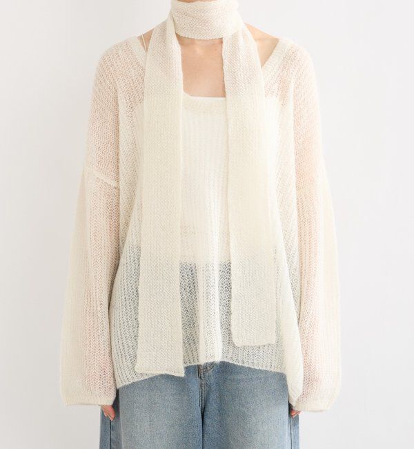  「【抜け感◎】ストール付アルパカルーズニット」|ニット・セーター|