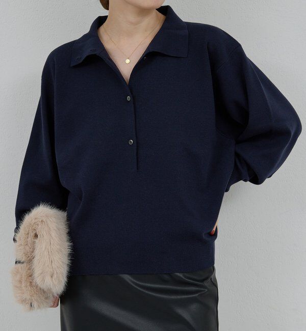  「【WALANCE】シーウール&times;オーガニックコットンポロニット／別注」|シャツ・ブラウス|ネイビー