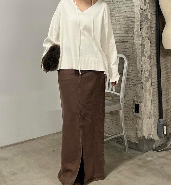  「【CHIKAコラボ】【着やせ&times;時短おしゃれ】タイ付き総針Vネックニット」|ニット・セーター|