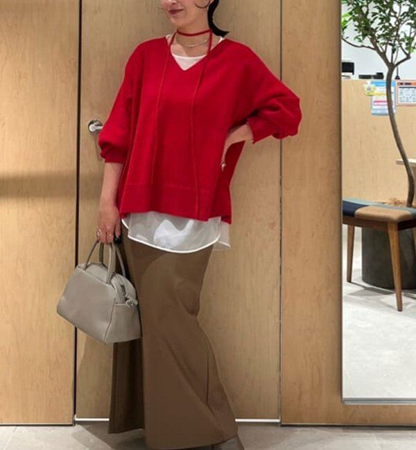  「【CHIKAコラボ】【着やせ&times;時短おしゃれ】タイ付き総針Vネックニット」|ニット・セーター|