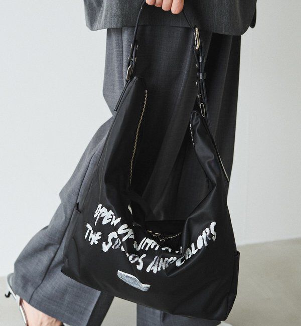  「ステンシル風プリント ナイロン2WAYショルダーバッグ」|ショルダー・メッセンジャー|ブラック