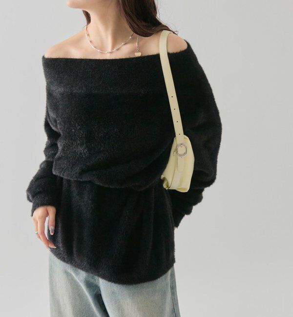  「ミンクライクワイドネックニット」|ニット・セーター|ブラック