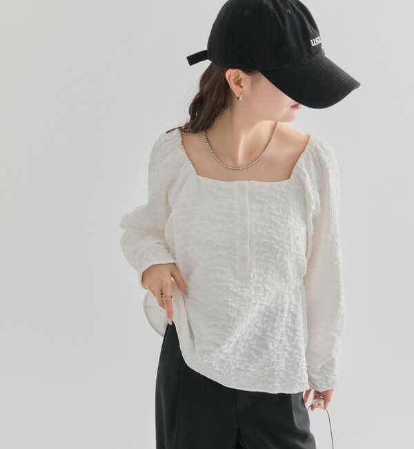  「エンボスパフ 長袖ブラウス」|シャツ・ブラウス|