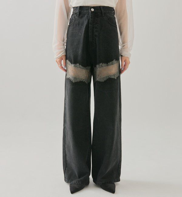  「レース切替デニム」|デニム|