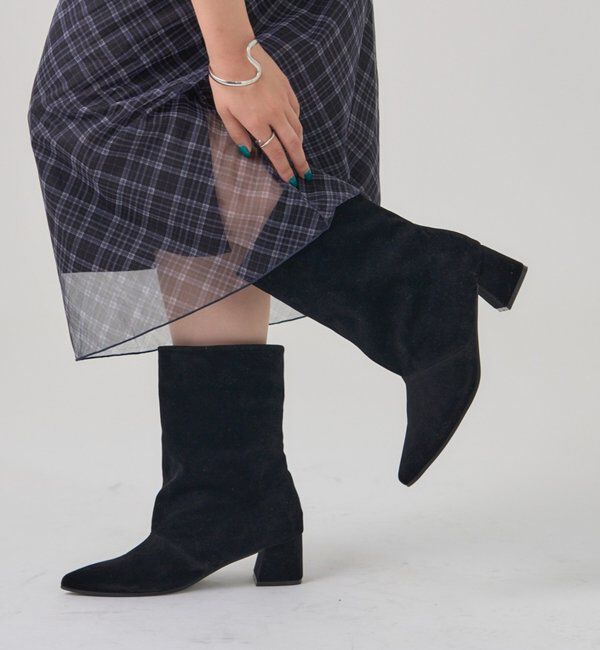  「スウェードショートブーツ」|ショートブーツ|ブラック