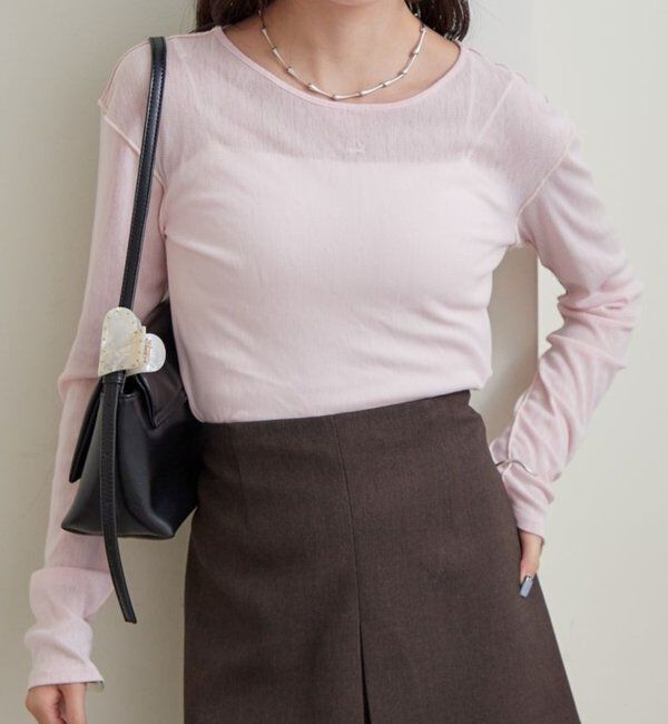  「プレート付きクルーシアーロンT」|Tシャツ・カットソー|ピンク