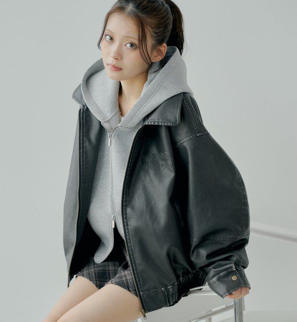  「【ファー取り外し可能】フェイクレザールーズジップブルゾン」|ブルゾン・スタジャン|