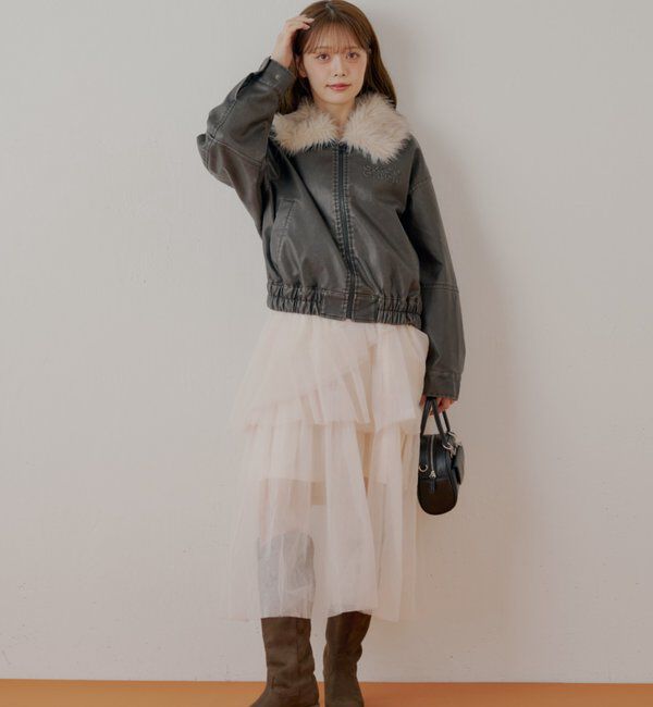  「【ファー取り外し可能】フェイクレザールーズジップブルゾン」|ブルゾン・スタジャン|