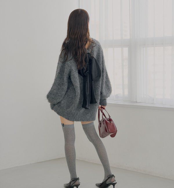  「2wayバックオープンベロアリボンルーズニット」|ニット・セーター|